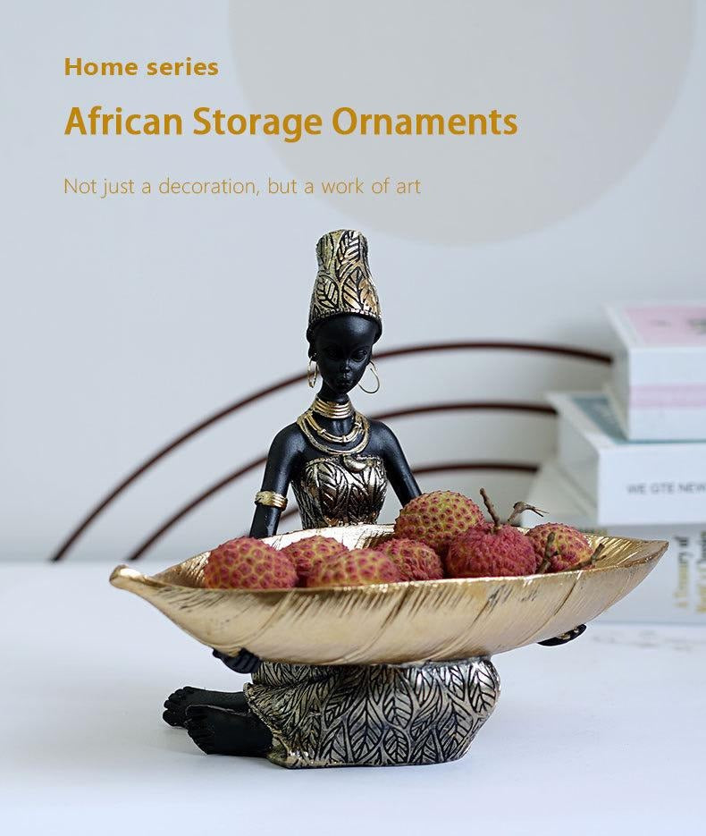 African Black Fruit Plate Ornament Resin Home Décor with Thai Style Folk Art Pattern Desktop Storage Decoration | RRW040