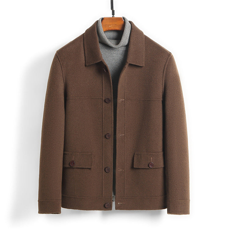 100% Wool Double-Faced Short Coat | Men’s Premium Tailored Overcoat | Warm Business Casual Outerwear | 86703