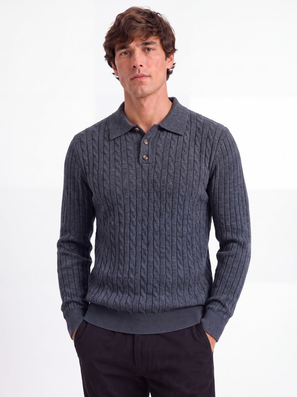 Men's Long Sleeve Knit Polo Sweater | 2026 Winter Business Casual Ribbed Pullover | Soft Warm Turtleneck Knitwear | YR8801