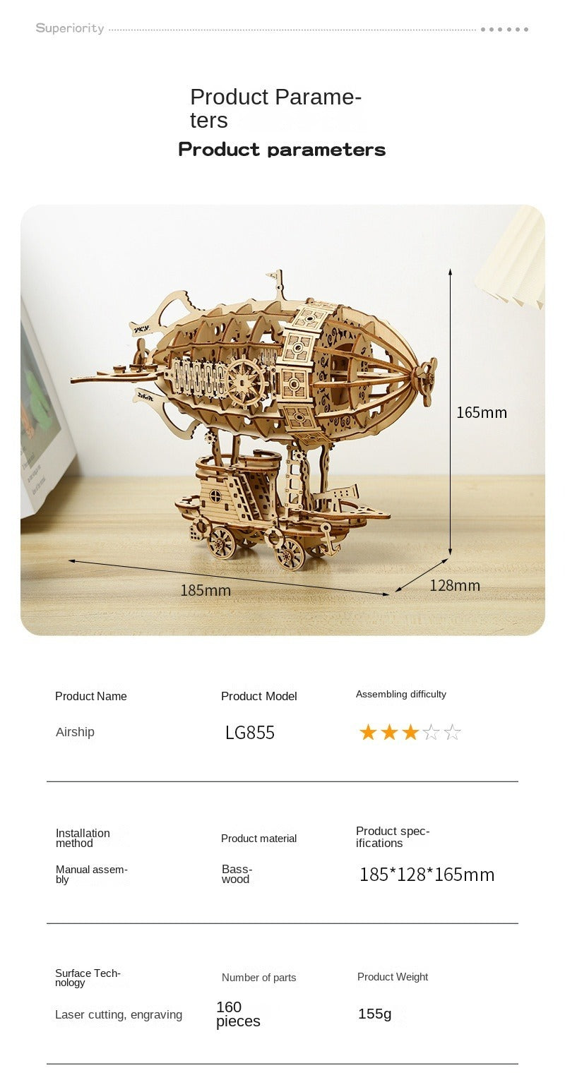 Creative Wooden Art Gift Toys DIY Assembly 3D Wooden Airship Jigsaw Puzzle | PT-011