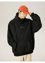 Unisex Heavy Suede Hooded Sweatshirt Retro American Style for Autumn & Winter Loose Fit Hoodie | L3848