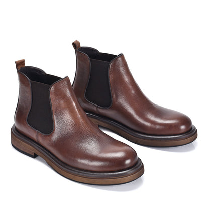 TELUOLU Men's Chelsea Boots | Genuine Leather High-Top Chukka Boots | British Retro Chunky Heel Ankle Boots | T93703