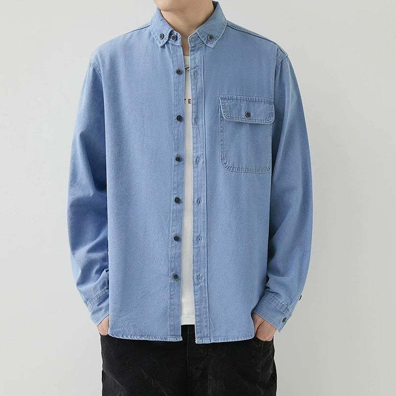 Men's Slim Fit Denim Long Sleeve Shirt Trendy Style Casual Work Jacket Shirt | MT8003