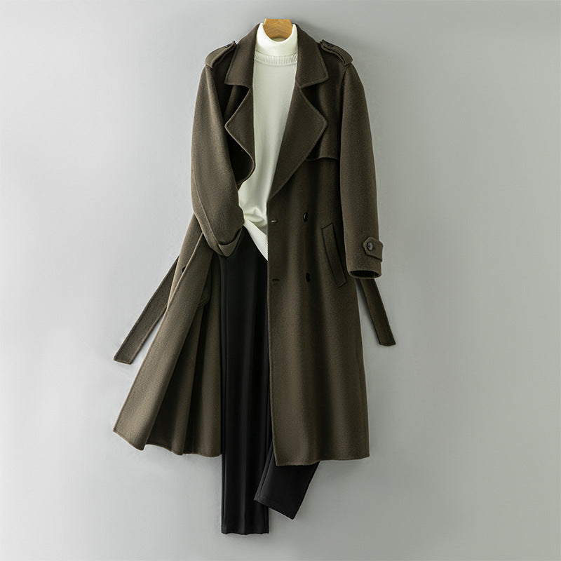 2026 New 100% Wool Double-Faced Long Coat | Men's Handcrafted Overcoat with Belt | Premium Knee-Length Winter Outerwear | 86740