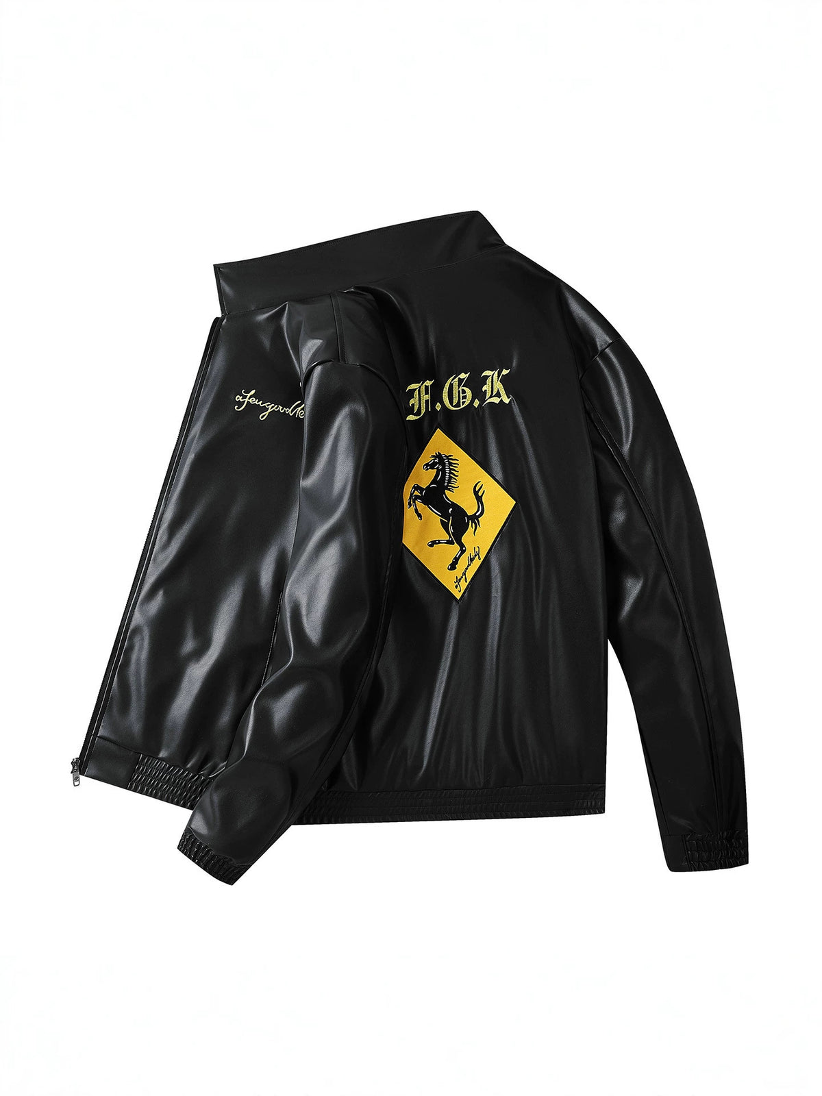 F1 Racing Style Embroidered PU Leather Jacket | Unisex Fleece-Lined Moto Coat | Vintage American Workwear Outerwear