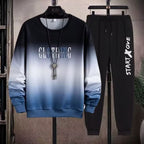 Men's 2 Piece Sweat Set Trousers Casual Pullover T-shirt Outer Wear Loose All-Match Gradient Color Long Sleeve Student Tops