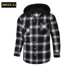 Chic Color Block Men's Plaid Pattern Hooded Long Sleeve Shirt Jacket With Drawstring And Pocket Spring Fall Outwear