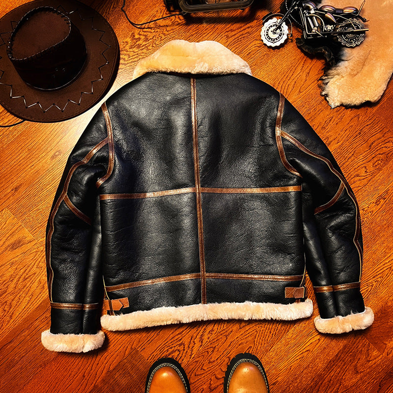 B3 Original Shearling Aviator Jacket | Men's Genuine Sheepskin Leather Bomber | Warm Fur-Lined Motorcycle Coat