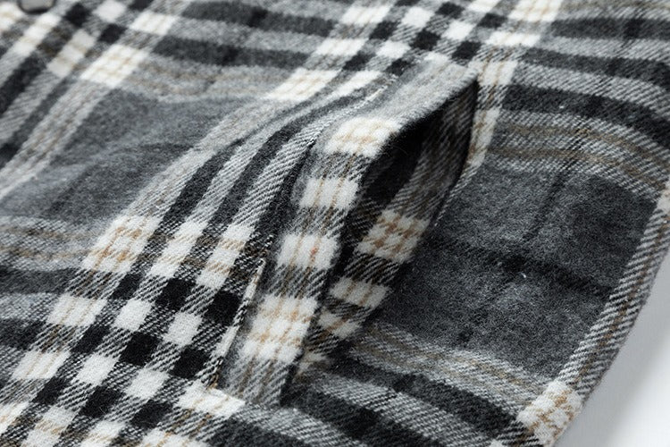 Winter Men's Jacket Plaid Wool Heavy Plus Size Shirt Checkered Hooded Coat Oversize Top