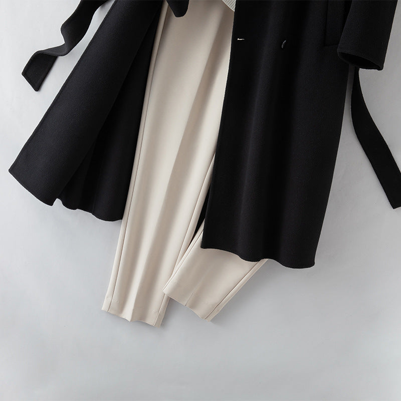 100% Wool Long Trench Coat with Belt | Men’s Knee-Length Double-Faced Wool Overcoat | Premium Winter Outerwear Trench coat