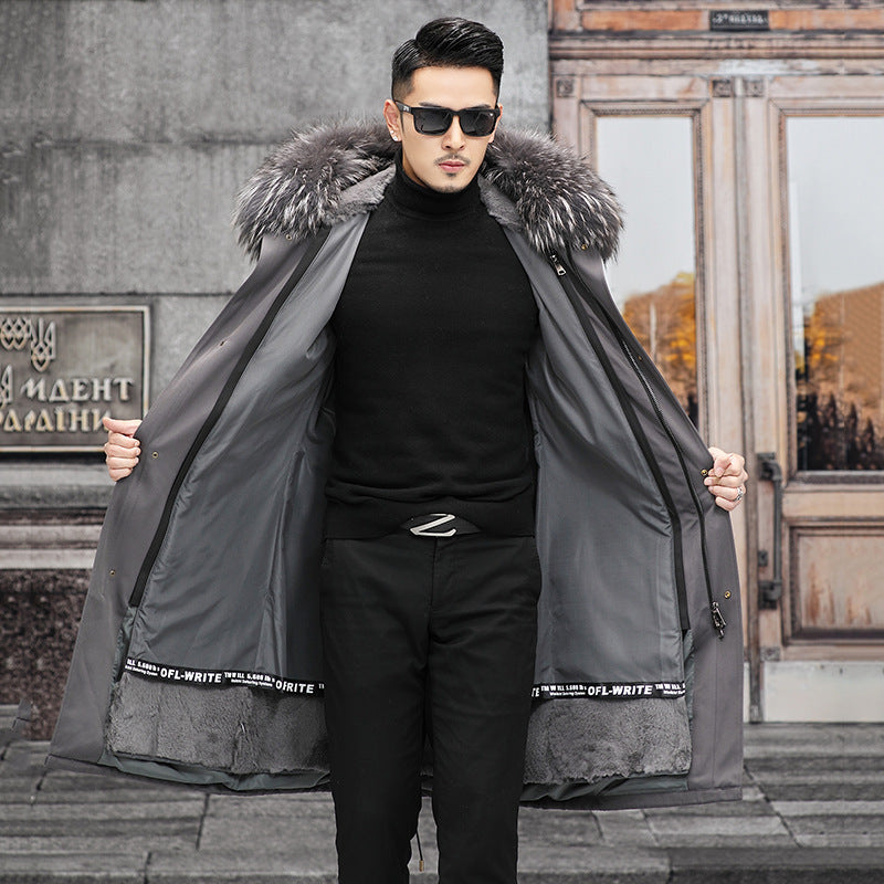 Snow Lotus Men's Otter Rabbit Fur Parka | Detachable Fur Lining Long Winter Coat | Mid-Length Hooded Faux Fur Jacket | 212