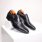 Men's Double Monk Strap Dress Shoes | Genuine Leather Business Oxfords with Height Boost | Square Toe Formal Footwear | HK5009-2