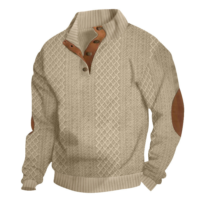 Men's Stand Collar Jacquard Knit Sweater Lightweight Long Sleeve Casual Pullover for Spring & Autumn | DF-4