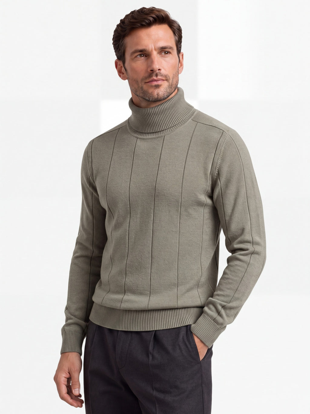 Men's High Turtleneck Knit Sweater | 2026 Winter Thick Warm Slim Fit Pullover | Soft Viscose Blend Jumper | HIGH005