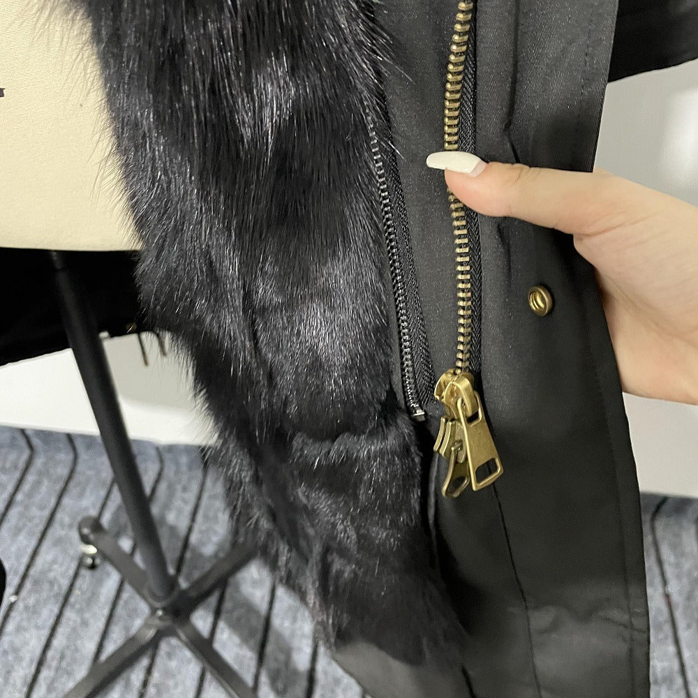 Genuine Premium Fox Fur Hooded Warm Parka Jacket Real Mink Fur Lining Overcoat | 209