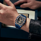 MINIFOCUS MF0603G Skeleton Automatic Watch for Men | Stainless Steel Barrel Case | Mechanical Wristwatch with Luminous Hands | MF0603G