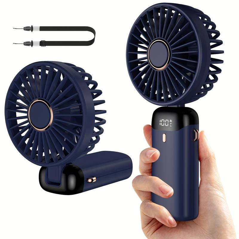 Mini ventilatore portatile, ventilatore portatile, ricaricabile tramite USB, con 5 velocità, mini ventilatore pieghevole a 90° con display a LED, mini ventilatore da ufficio per esterni | S12 