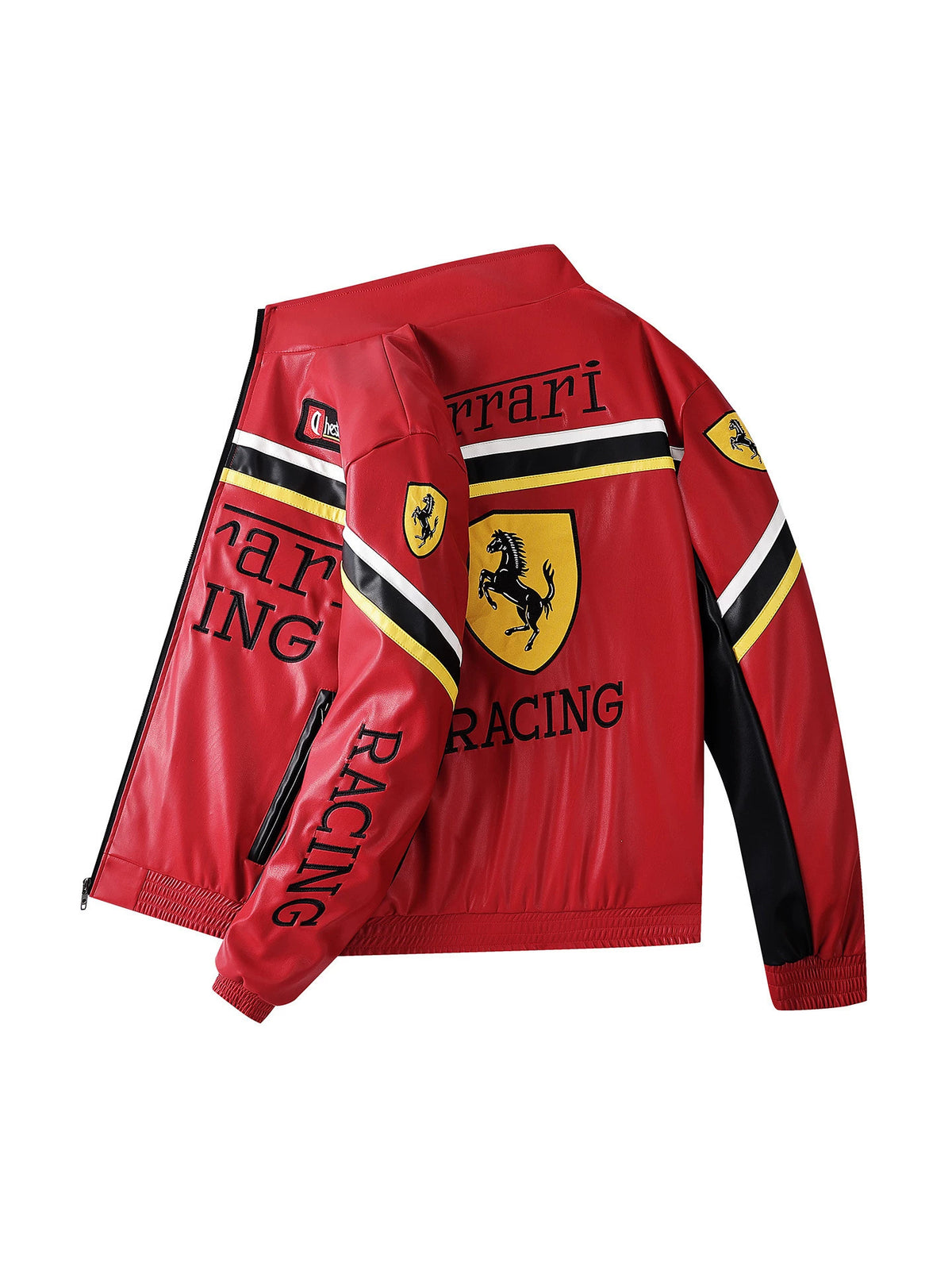 F1 Heavy Embroidery PU Leather Jacket | Unisex Fleece-Lined Racing Coat | Waterproof Windproof Streetwear | 9898