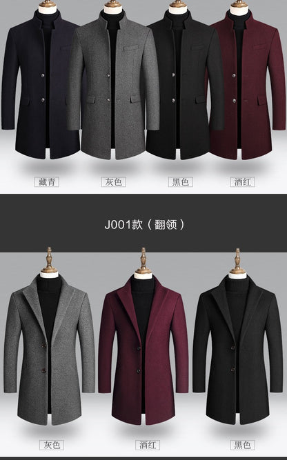 Men's Classic Woolen Jacket Coat Thick Mid-Long Trench Premium Wool & Blends Coat | 2811