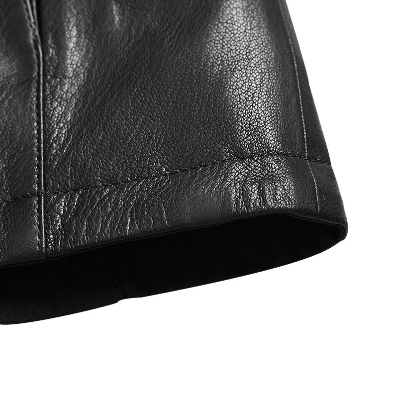 Men’s Genuine Cowhide Leather Jacket | Reversible Fur-Lined Mid-Length Coat | Business Casual Winter Outerwear | 8803