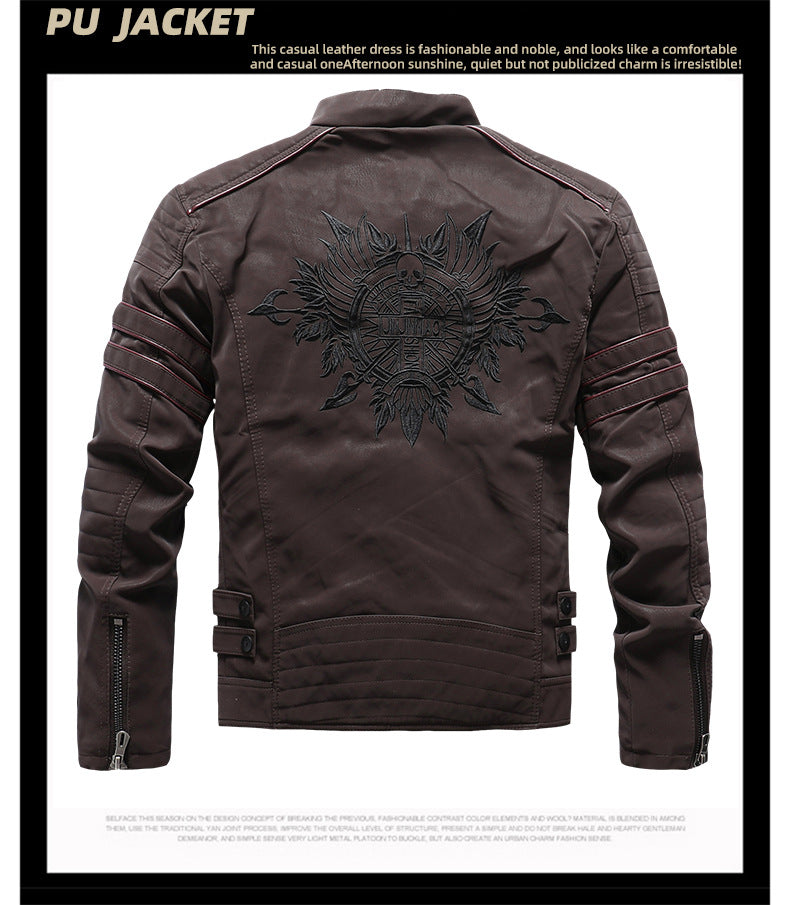 Men's PU Brushed Soft Suede Leather Jacket Fashion Multi-Embroidered Tide Jackets Blazer| 8809