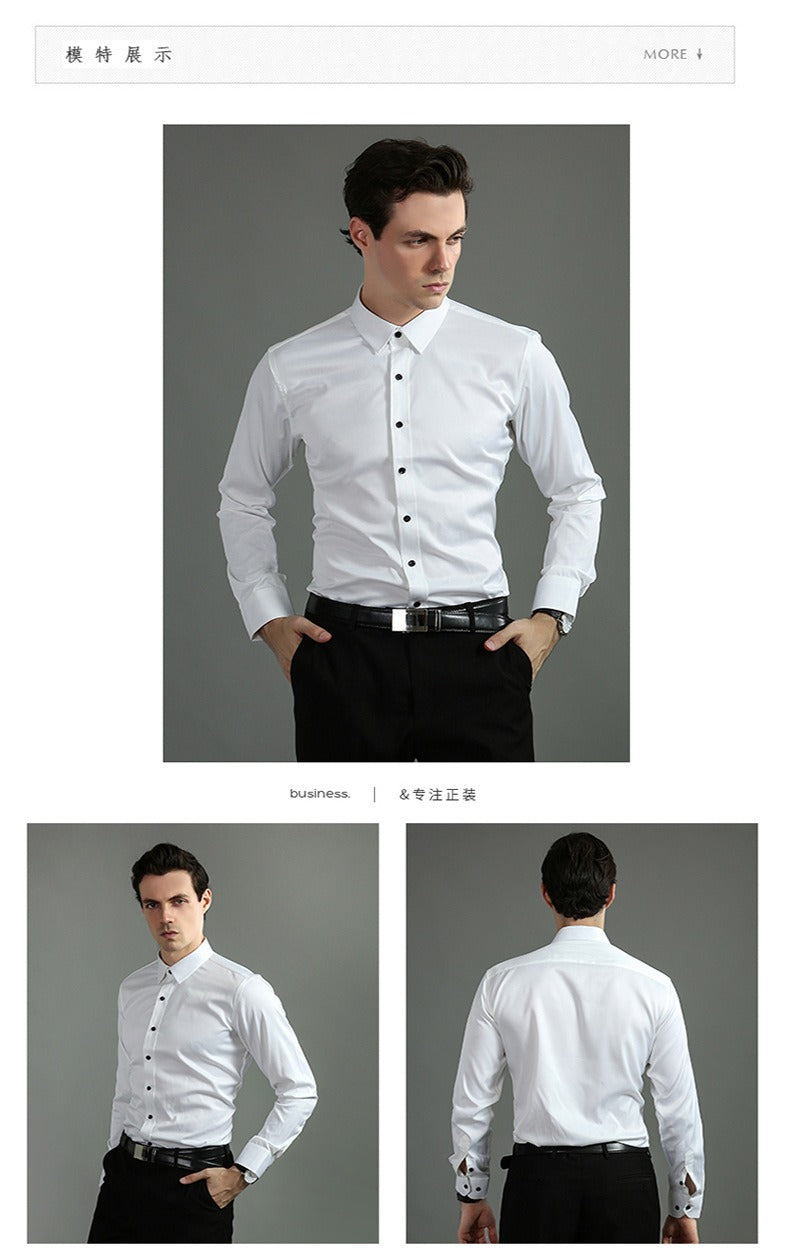 Men's Long-sleeved Business Casual Stretchable Shirt Solid Color Slim Non Iron Stretchy Dress Shirts