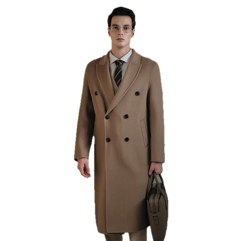 Gents Trench coat Premium Wool-Cotton Blend Peacoat Double-Breasted Mid-Length Overcoat Casual Oversized Lapel Coat