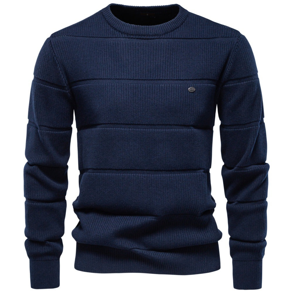 Men's Crew Neck Knit Sweater | 2026 Autumn Business Casual Pullover | Warm Cotton-Blend Jacquard Jumper | SW248