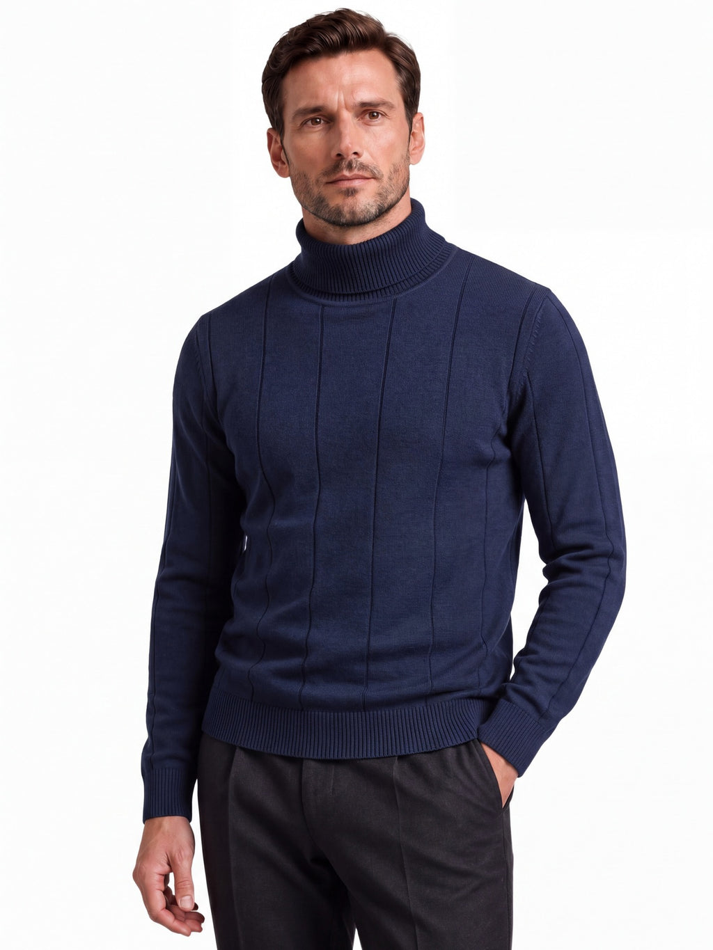 Men's High Turtleneck Knit Sweater | 2026 Winter Thick Warm Slim Fit Pullover | Soft Viscose Blend Jumper | HIGH005