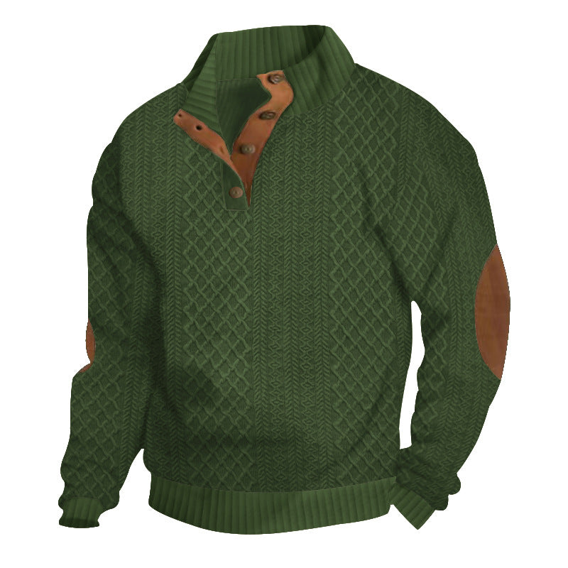 Men's Stand Collar Jacquard Knit Sweater Lightweight Long Sleeve Casual Pullover for Spring & Autumn | DF-4