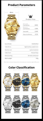 Luxury Stainless Steel Quartz Watch for Men High Quality Casual & Business Gold Wristwatch | 5513