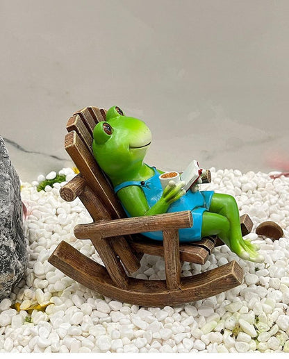 Reading Frog on Rocking Chair Fun Resin Office Desktop Decoration & Unique Birthday Gift | RDW142