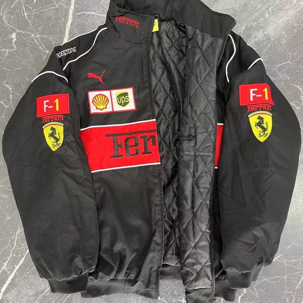 F1 Ferrari Embroidered Racing Suit Jacket Retro Style Motorcycle Riding Jack Daniel Jacket for Spring & Autumn