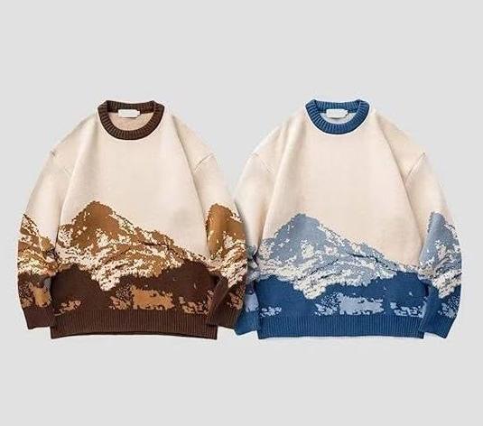 Men's Pullover Sweater Winter Snow Mountain Pullover O-Neck Loose Sweater Wool Long Sleeve Sweatshirt | 231026-7