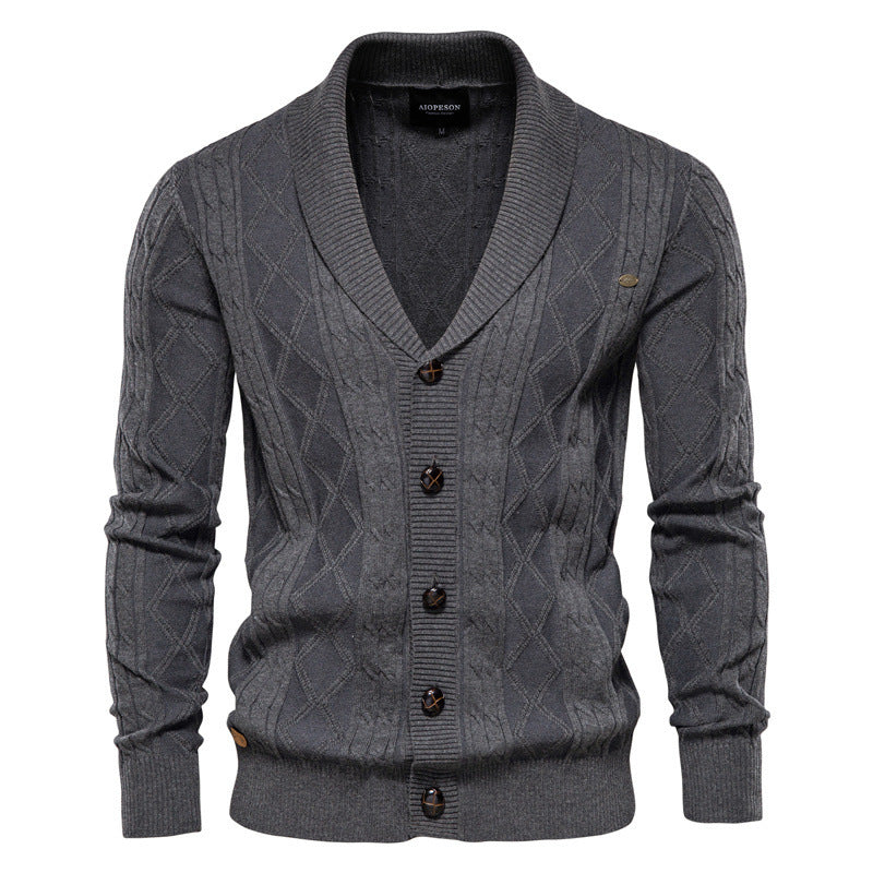 Men’s V-Neck Color-Trim Knit Cardigan – Casual Loose-Fit Buttoned Sweater for Autumn | SW199
