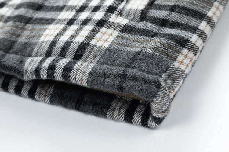 Winter Men's Jacket Plaid Wool Heavy Plus Size Shirt Checkered Hooded Coat Oversize Top