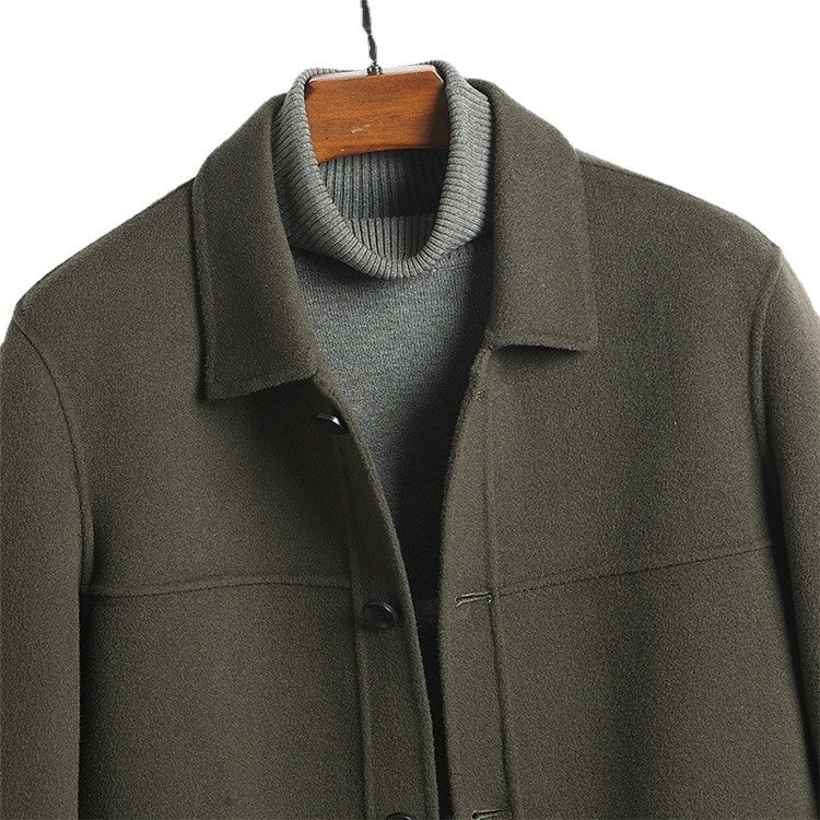 100% Wool Double-Faced Short Coat | Men’s Premium Tailored Overcoat | Warm Business Casual Outerwear | 86703
