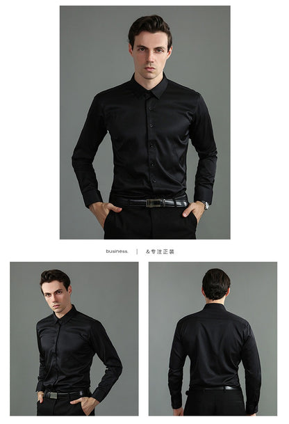 Men's Long-sleeved Business Casual Stretchable Shirt Solid Color Slim Non Iron Stretchy Dress Shirts