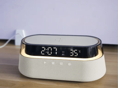 Bedside Alarm Clock Radio with Wireless Charging & Night Light Modern All-in-One Design | S39W