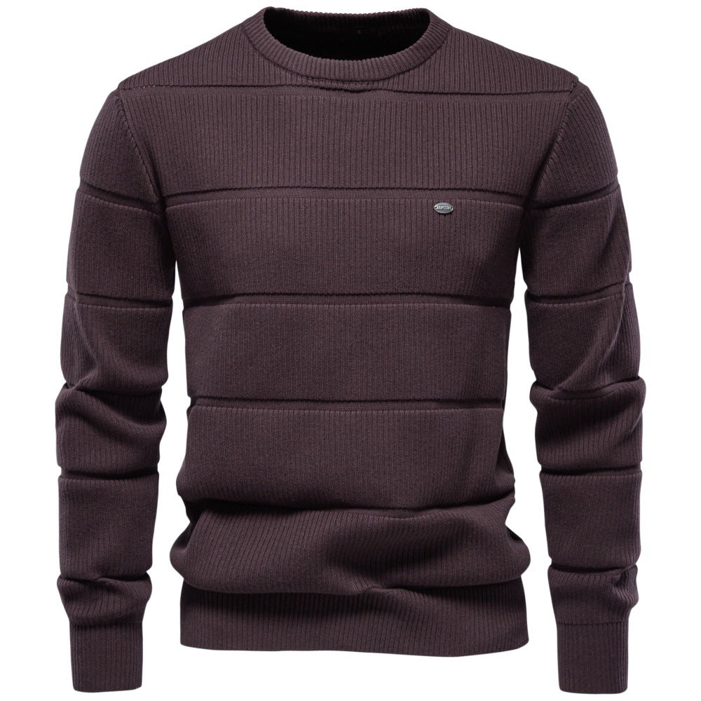 Men's Crew Neck Knit Sweater | 2026 Autumn Business Casual Pullover | Warm Cotton-Blend Jacquard Jumper | SW248