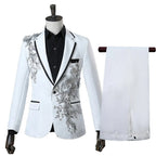 Mens 2 Piece Formal Embroidered Smart Fit Suit Flashing Sequins Crystal Blazers Coat Prom Party Tuxedo Costume Wedding Outfit