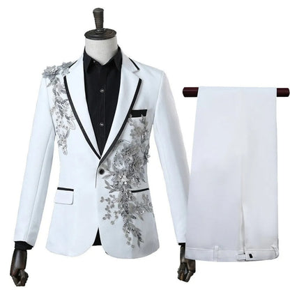 Costume 2 pièces pour homme, coupe ajustée, brodé, paillettes clignotantes, cristal, blazer, manteau, costume de soirée, smoking, tenue de mariage 