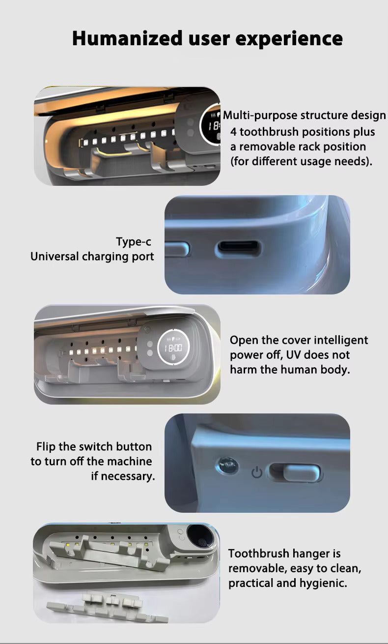 UVC Toothbrush Sterilizer Wall-Mounted Family Holder with USB Charging & Fan Drying | SR-M4