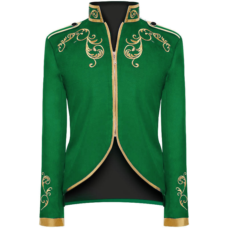 Medieval Royal Prince Jacket | Gold Embroidered Stand Collar Coat | Halloween Noble Cosplay Costume for Men & Women