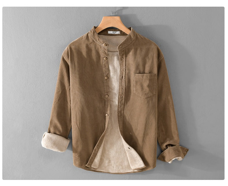Winter Thickened Casual Vintage Stand Collar Corduroy Long Sleeve Shirt Velvet Thick Warm Tops | 9433