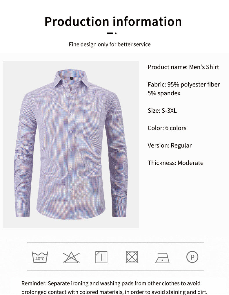 Men's Dress Shirts Long Sleeves Elastic Wrinkle Formal Business Camisas Shirts | A7