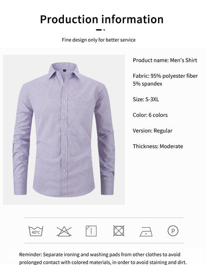 Men's Dress Shirts Long Sleeves Elastic Wrinkle Formal Business Camisas Shirts | A7