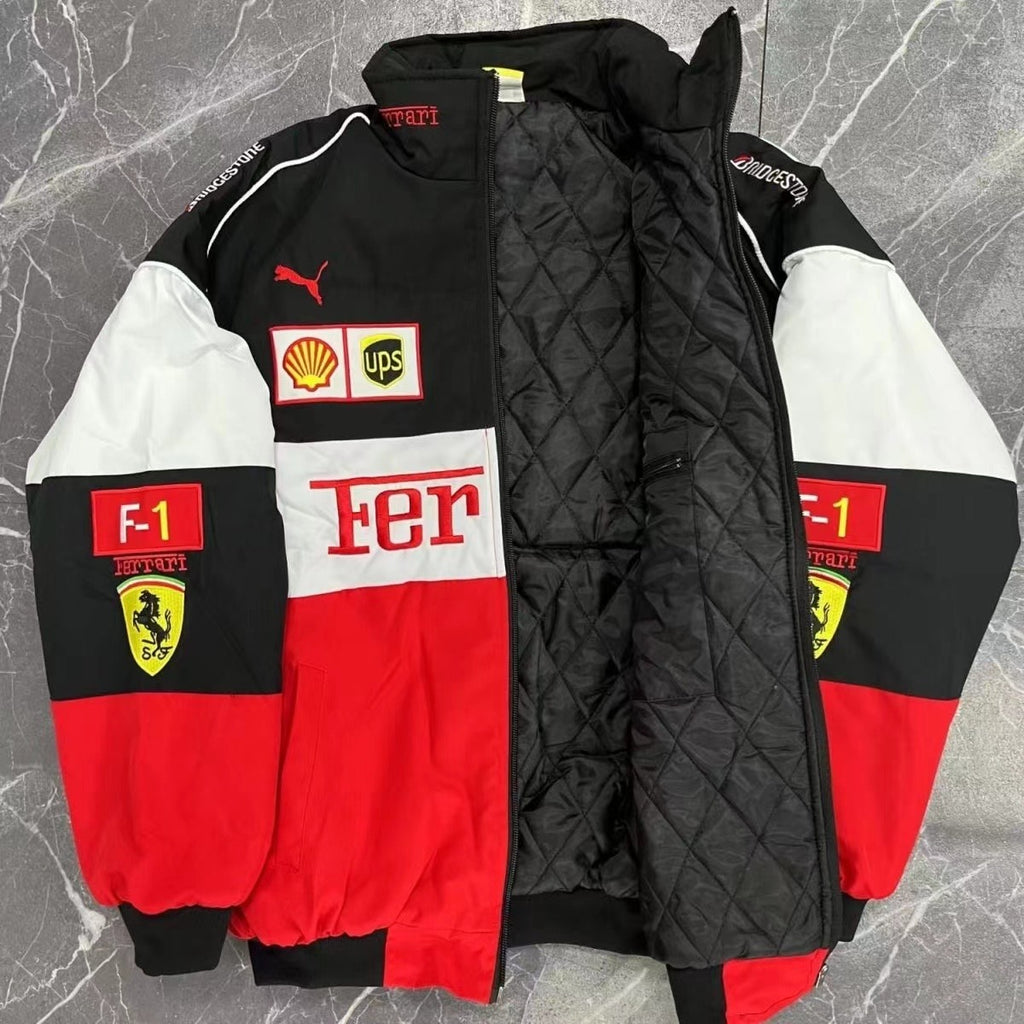F1 Ferrari Embroidered Racing Suit Jacket Retro Style Motorcycle Riding Jack Daniel Jacket for Spring & Autumn