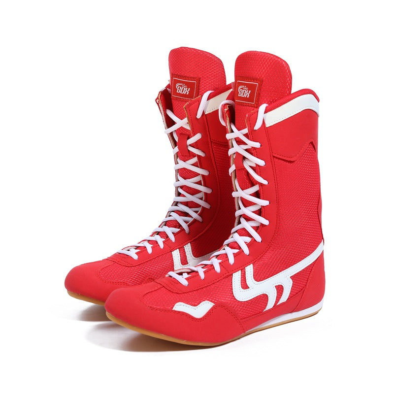 Professional Boxing Training Shoes | High-Top Competition Fight Shoes with Gum Rubber Sole Martial Arts Footwear | Fight001