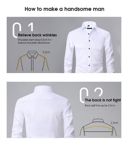 Men's Dress Shirts Classic Long Sleeve Solid Color Designer Silk Business Shirts | 2-7